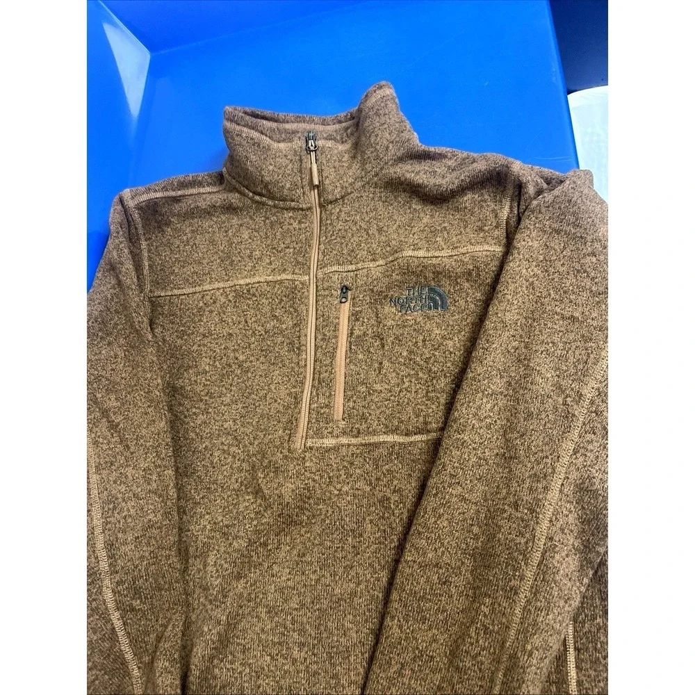 North Face Sweater Knit Quarter Zip Fleece Pullover Mens Medium Mushroom Taupe